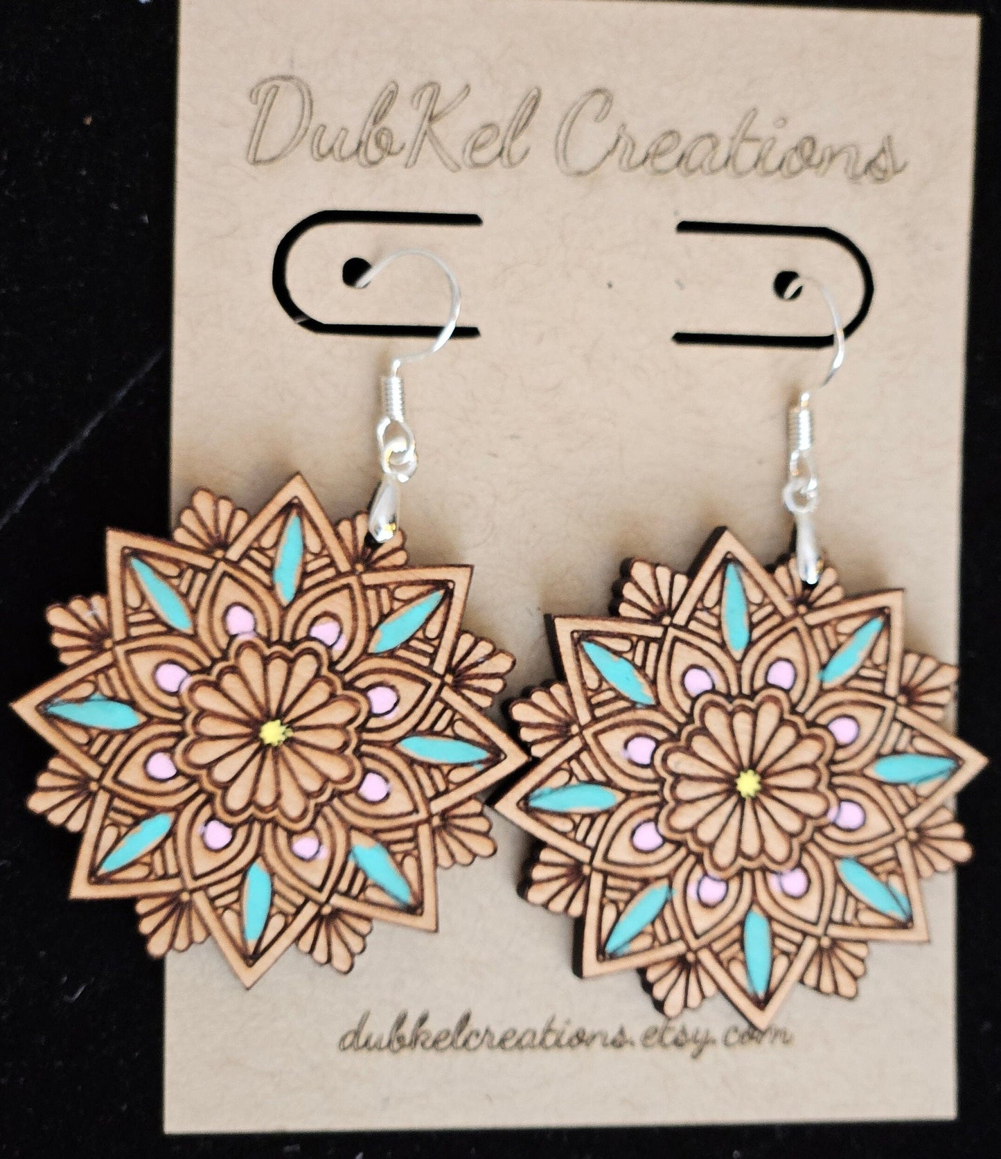 Elegant Wood Mandala Dangle Earrings - Handcrafted Laser Cut Design - Unique Jewelry Gift - DubKelCreations