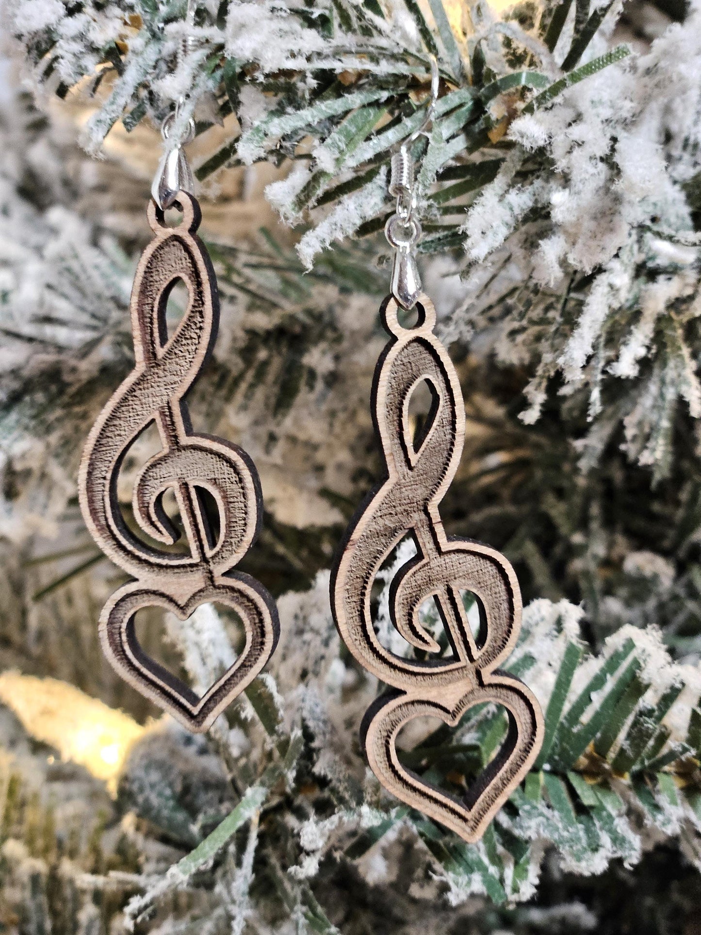 Handcrafted Cherrywood Love of Music Dangle Earrings - Laser cut earrings for Music Lovers - DubKelCreations
