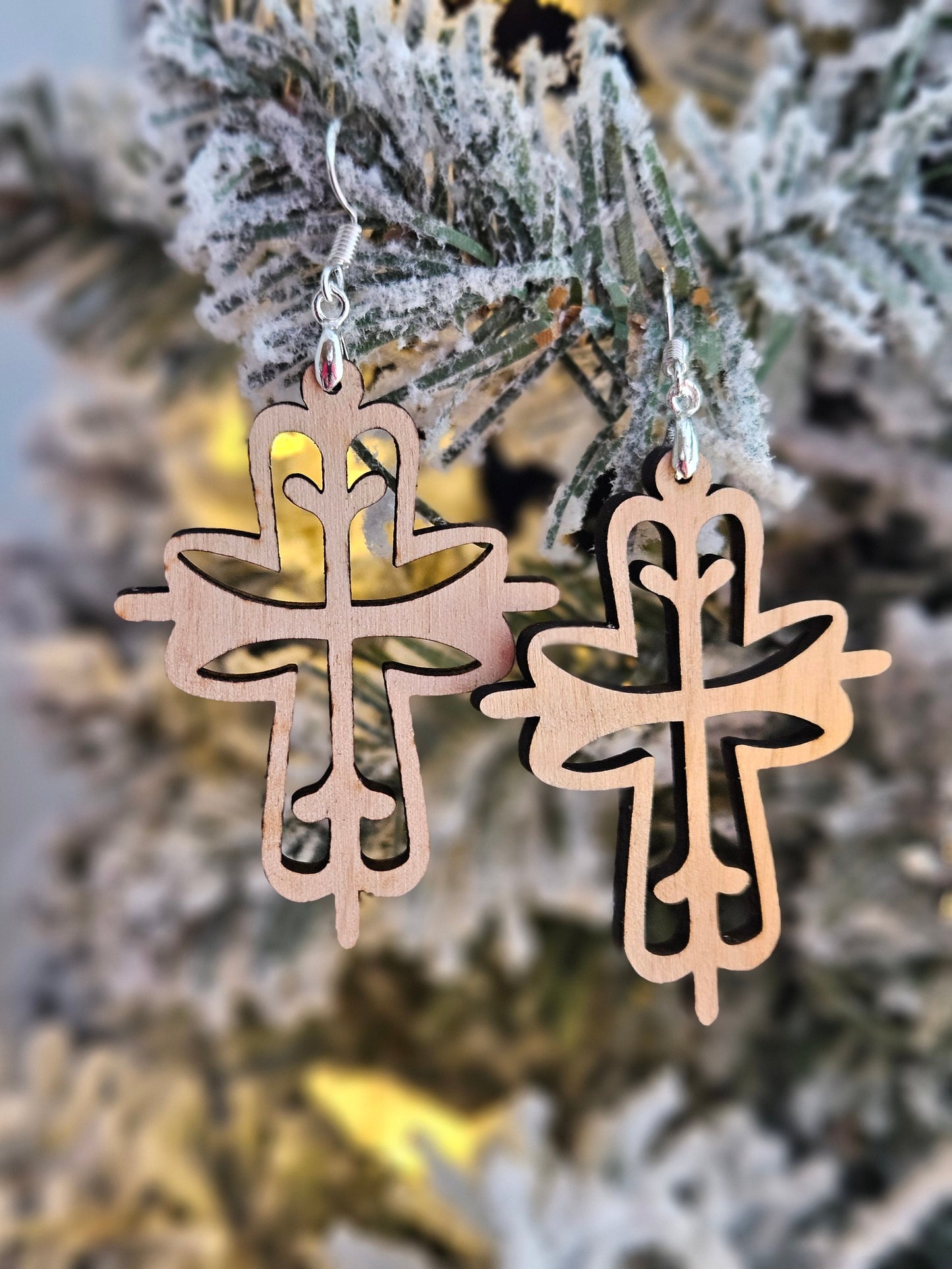 Handcrafted Wood Cross Dangle Earrings β Boho Fashion Jewelry, Lightweight & Eco-Friendly Gift - DubKelCreations