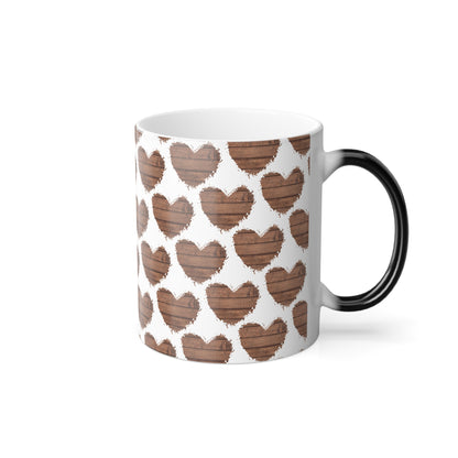 Rustic Heart Mug, Color Changing Coffee Cup, Cute Heart Design - dubkelcreations.com