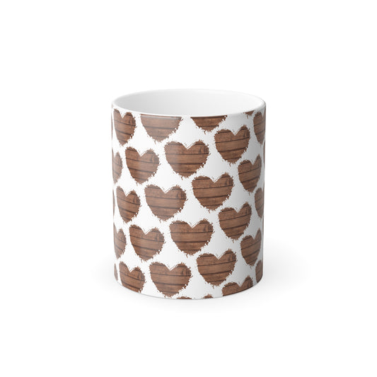 Rustic Heart Mug, Color Changing Coffee Cup, Cute Heart Design - dubkelcreations.com