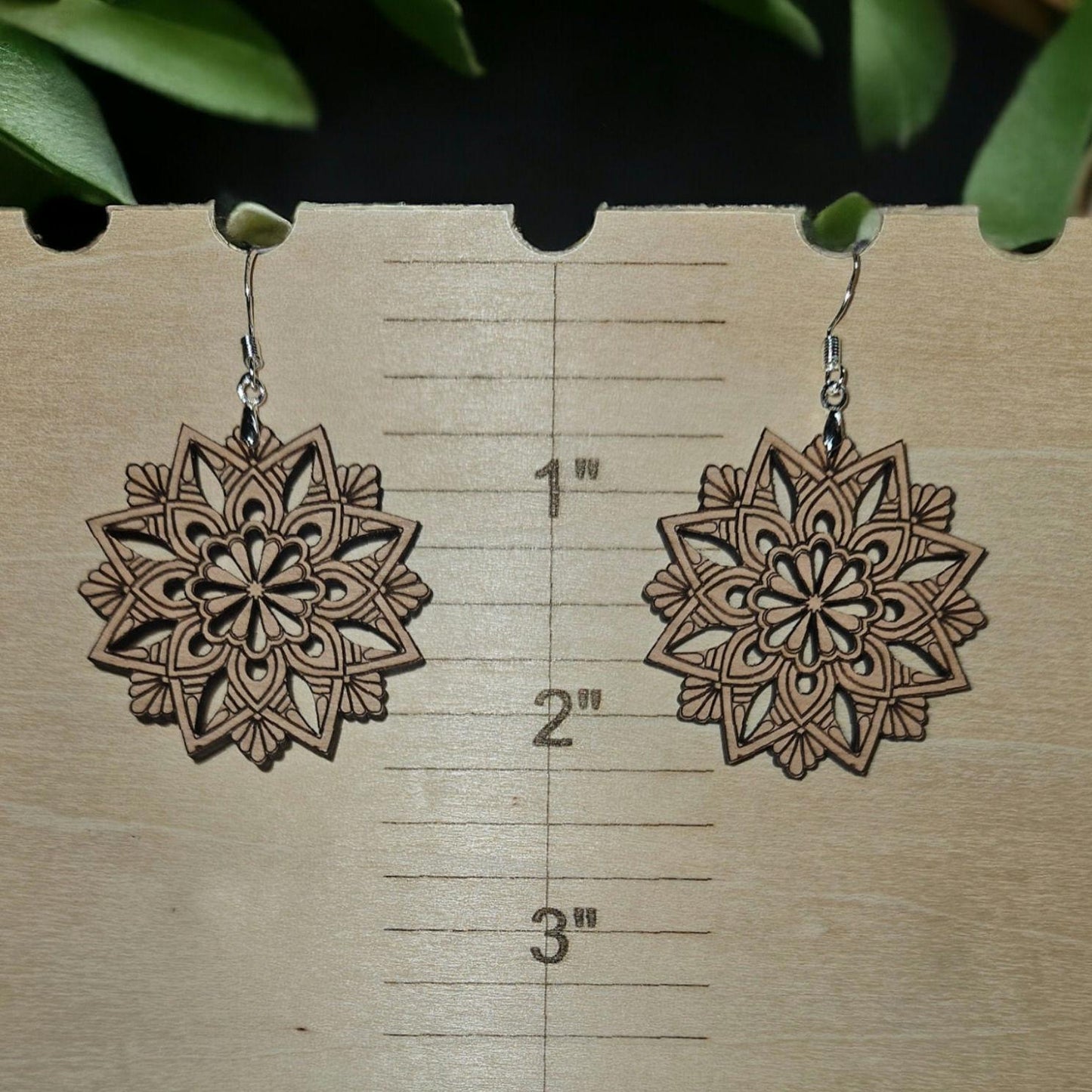 Elegant Wood Mandala Dangle Earrings - Handcrafted Laser Cut Design - Unique Jewelry Gift - Cut out patterns - DubKelCreations