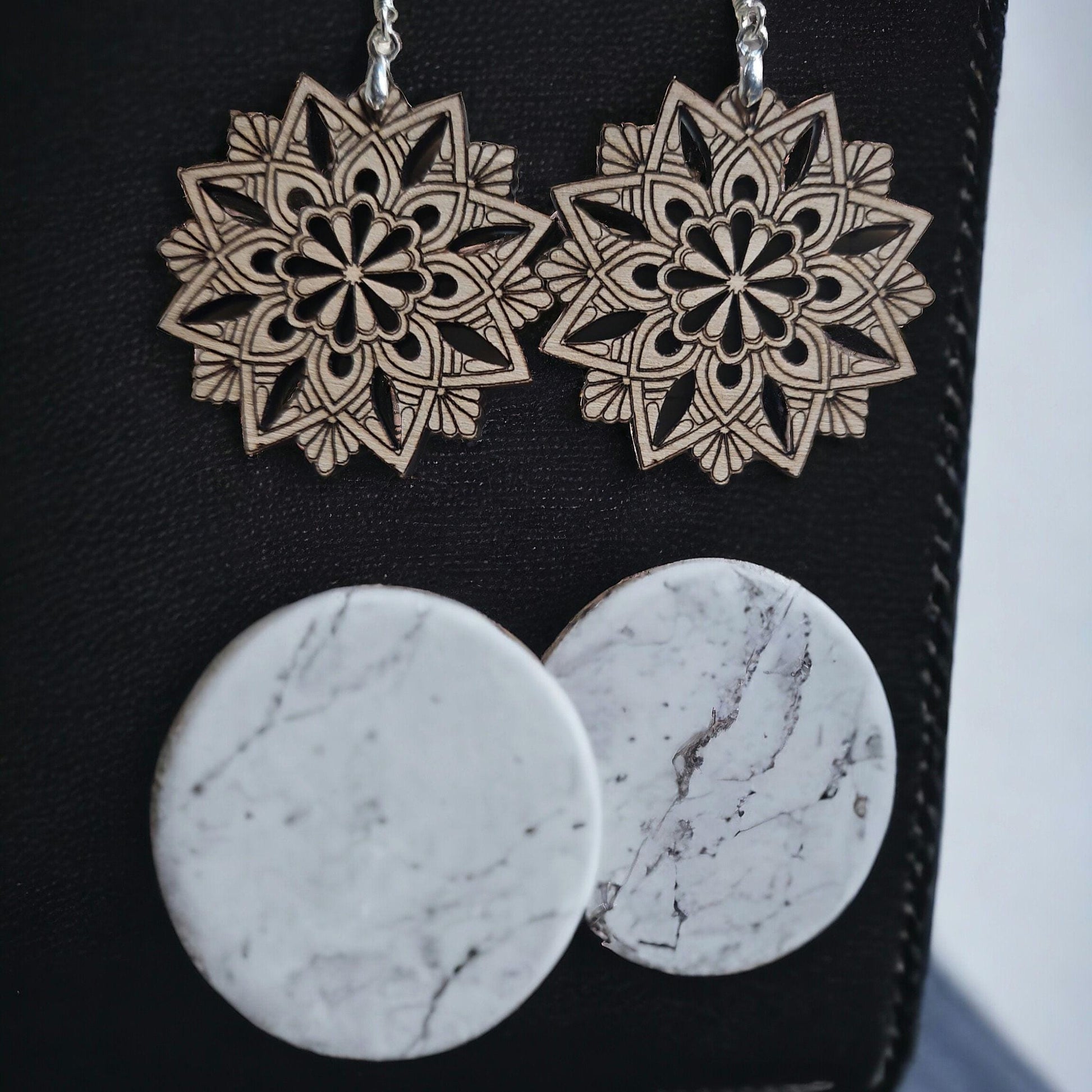 Elegant Wood Mandala Dangle Earrings - Handcrafted Laser Cut Design - Unique Jewelry Gift - Cut out patterns - DubKelCreations