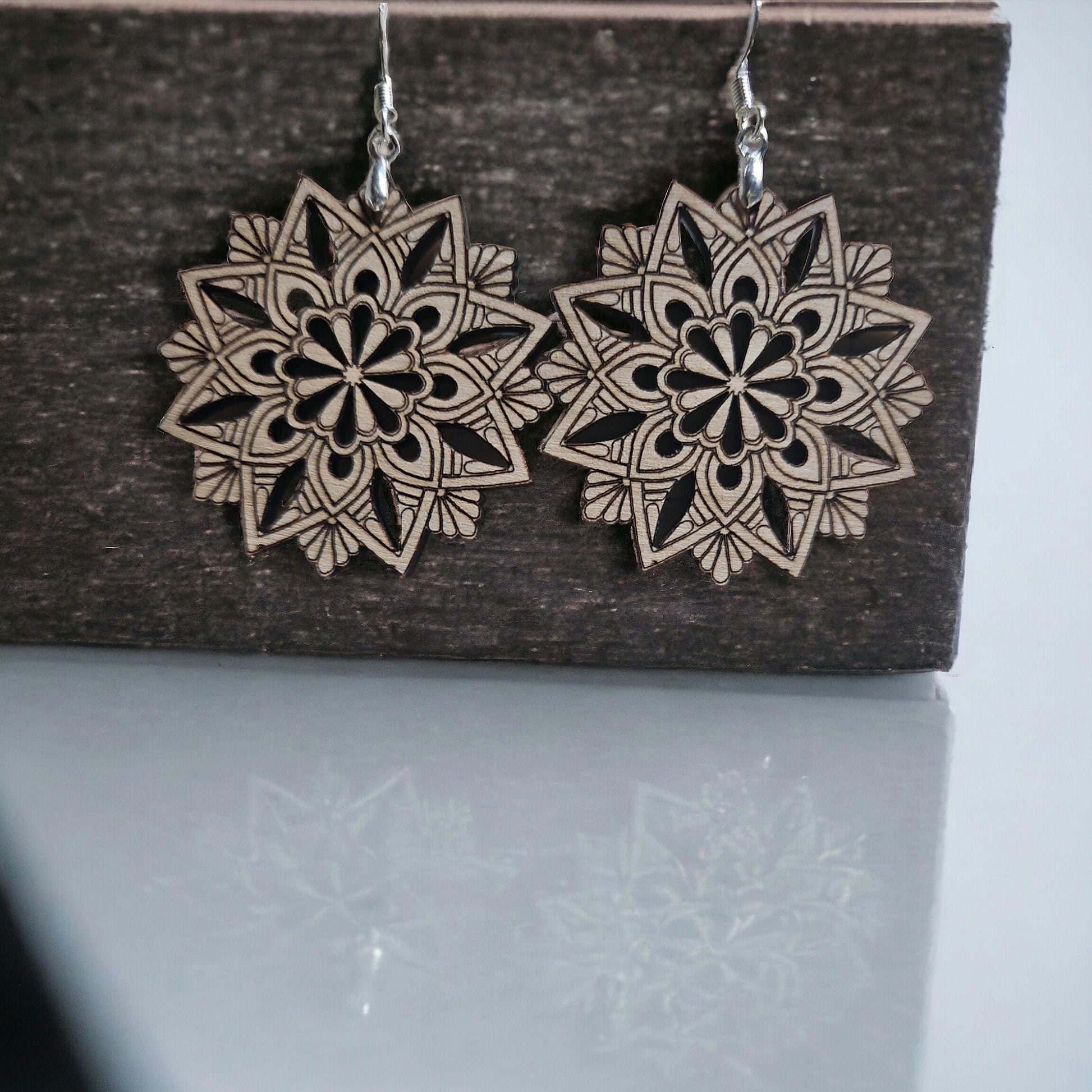 Elegant Wood Mandala Dangle Earrings - Handcrafted Laser Cut Design - Unique Jewelry Gift - Cut out patterns - DubKelCreations