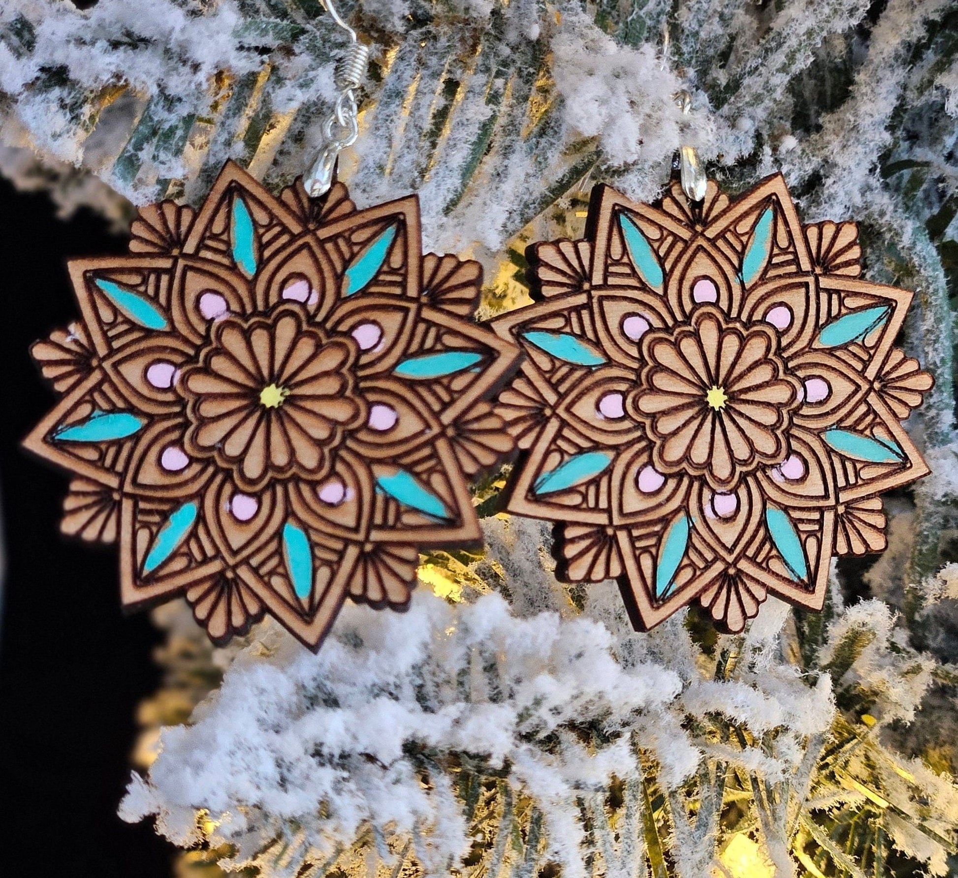 Elegant Wood Mandala Dangle Earrings - Handcrafted Laser Cut Design - Unique Jewelry Gift - DubKelCreations