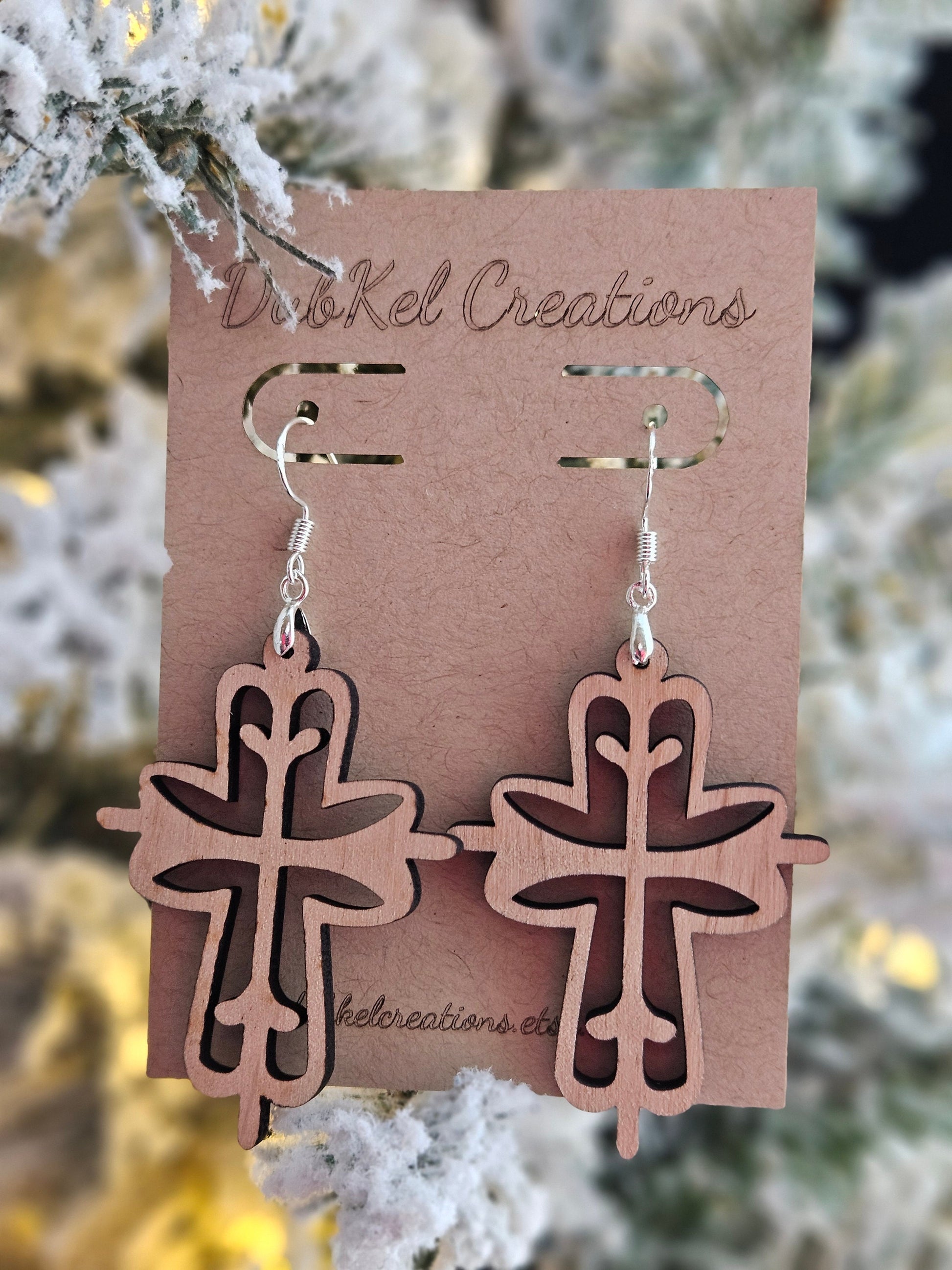 Handcrafted Wood Cross Dangle Earrings – Boho Fashion Jewelry, Lightweight & Eco-Friendly Gift