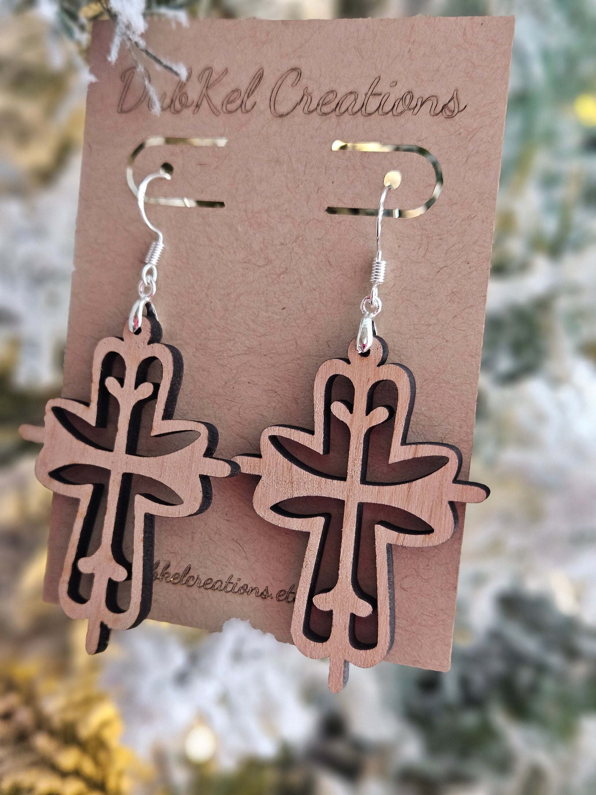 Handcrafted Wood Cross Dangle Earrings – Boho Fashion Jewelry, Lightweight & Eco-Friendly Gift