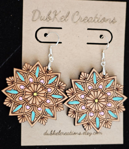 Elegant Wood Mandala Dangle Earrings - Handcrafted Laser Cut Design - Unique Jewelry Gift