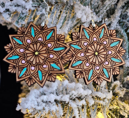 Elegant Wood Mandala Dangle Earrings - Handcrafted Laser Cut Design - Unique Jewelry Gift