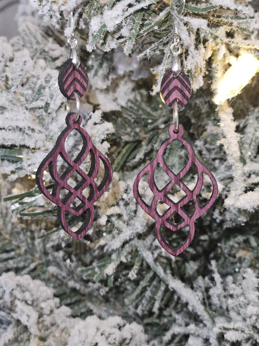 Unique Purpleheart or Padauk Earrings - Rustic Handmade Gift for Her.